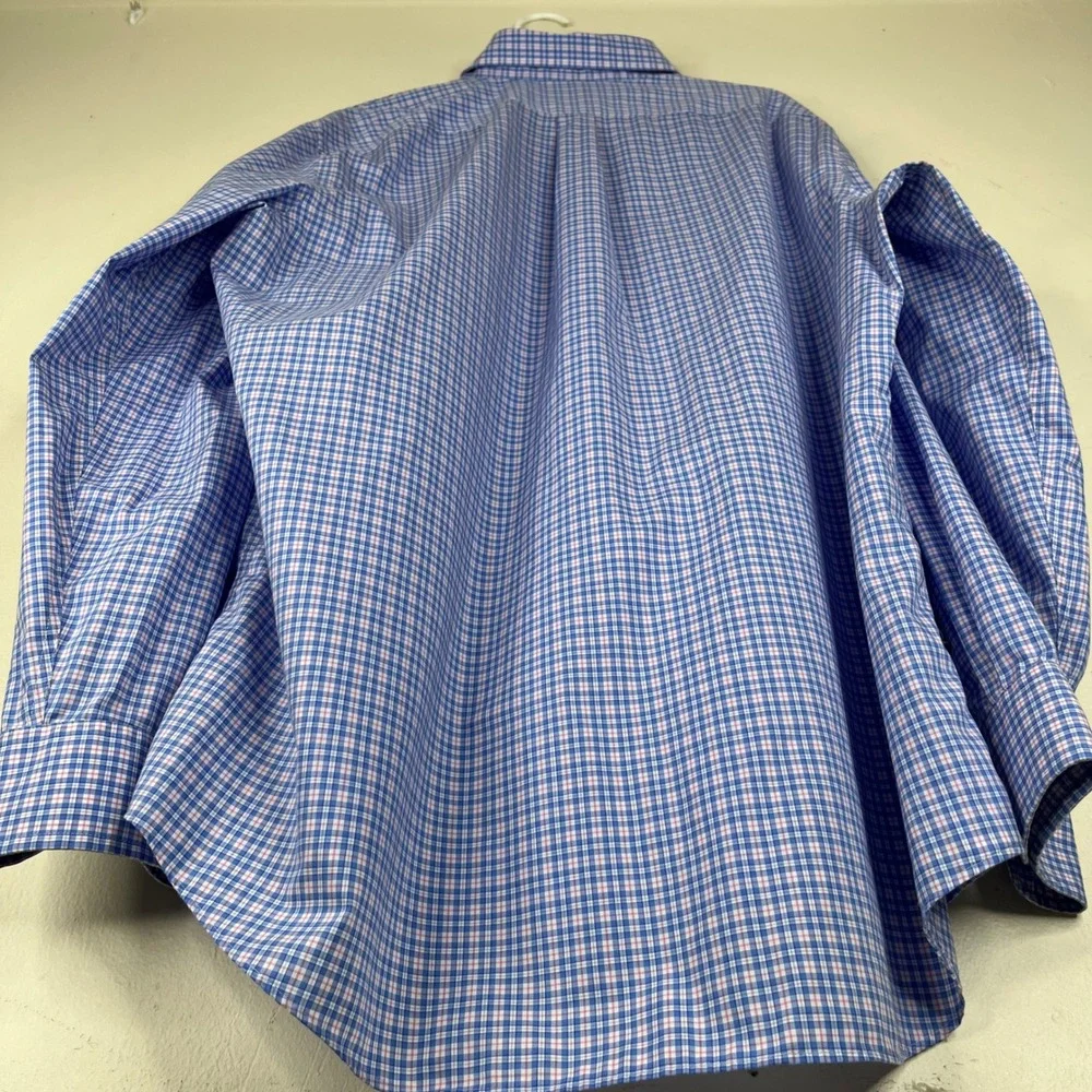 Lauren Ralph Lauren Shirt Mens 18 36/37 Blue Pink Plaid Stretch Tall Fit Button